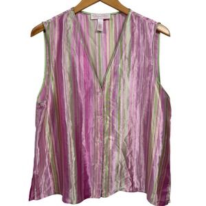 Oscar de la Renta Women XL Pink Label Sleeveless Pajama Top Striped Satin Lounge